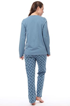 Pijadore 1536 Kadın Üç Düğmeli Pijama Takımı Uzun Kol Büyük Beden