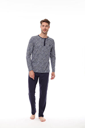 Pijadore 1535 Büyük Beden Erkek Lacivert Uzun Kollu Pijama Takım