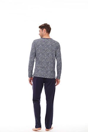 Pijadore 1535 Büyük Beden Erkek Lacivert Uzun Kollu Pijama Takım