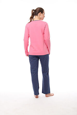 Pijadore 1538 Kadın Yaka Düğmeli Uzun Kollu Pijama Takım