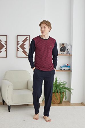 Kly 9251 Erkek 0 Yaka Uzun Kol Pijama Takım