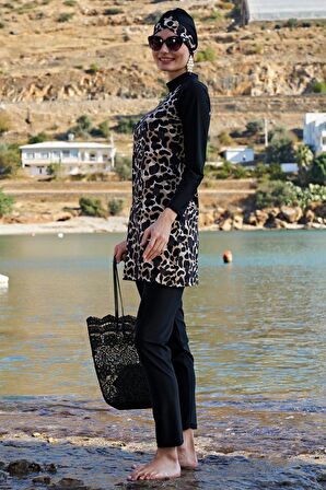 Ruko Maio 23126-1 Leopar Reglan Kol Tam Tesettür Mayo