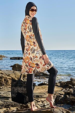 Ruko Maio 23111-8 Çiçek Desenli Tam Tesettür Mayo