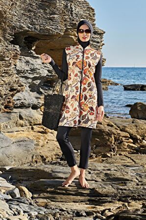 Ruko Maio 23111-8 Çiçek Desenli Tam Tesettür Mayo