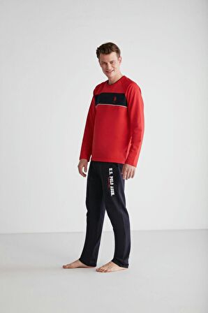 . 18721 Erkek Kırmızı Yuvarlak Yaka Pijama Takımı