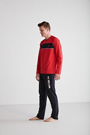 . 18721 Erkek Kırmızı Yuvarlak Yaka Pijama Takımı