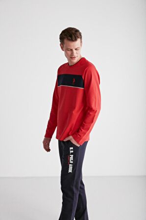 . 18721 Erkek Kırmızı Yuvarlak Yaka Pijama Takımı