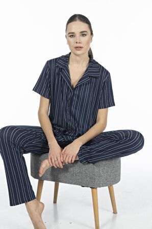 Estiva 24156 Kadın Kısa Kol Boydan Düğmeli Gömlek Pijama Takımı