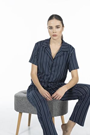 Estiva 24156 Kadın Kısa Kol Boydan Düğmeli Gömlek Pijama Takımı