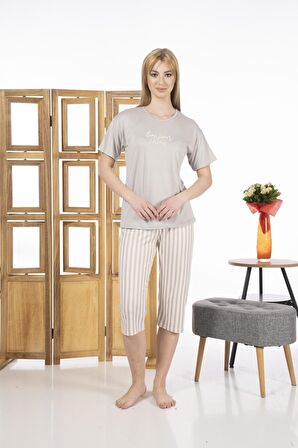 Estiva 24065 Kadın Kısa Kollu Kapri Pijama Takım