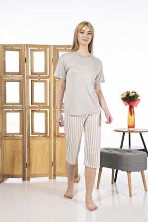 Estiva 24065 Kadın Kısa Kollu Kapri Pijama Takım