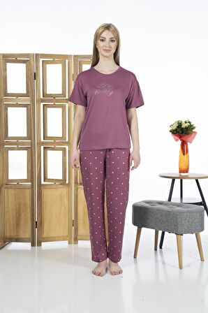 Estiva 24137 Kadın Kısa Kol Puantiyeli Pijama Takım