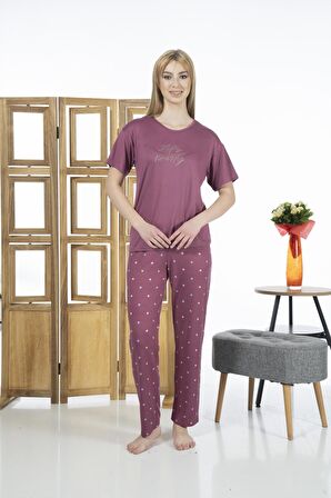 Estiva 24137 Kadın Kısa Kol Puantiyeli Pijama Takım