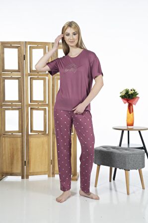 Estiva 24137 Kadın Kısa Kol Puantiyeli Pijama Takım