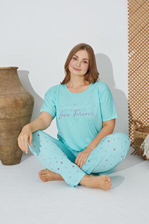 Estiva 24072 Büyük Beden Kadın Kısa Kollu Pijama Takım