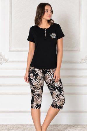 Gd Goldoremi 77-162 Kadın Modal Kumaş Desenli Kısa Kollu Kapri Pijama Takım