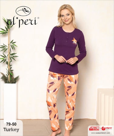 Gd Goldoremi 79-50 Kadın 4 Mevsim Kumaş Uzun Kollu Desenli Pijama Takım
