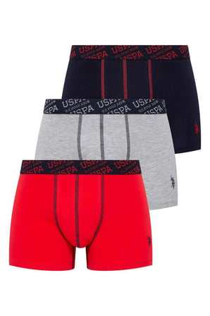 . 80336 Erkek Kırmızı Gri Melanj Lacivert 3'Lü Boxer