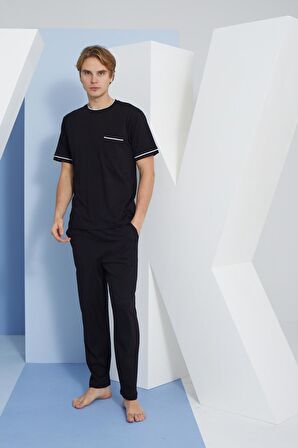 Kly 2110 Erkek Yazlık 0 Yaka Kısa Kol Pamuk Pijama Takım