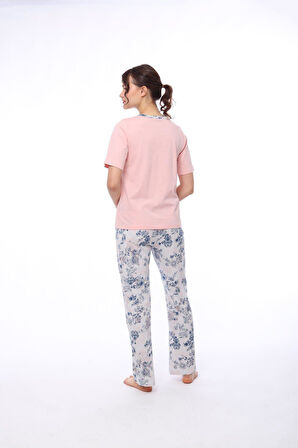 Pijadore 1444 Kadın Çiçekli Cepli Kısa Kollu Pijama Takım