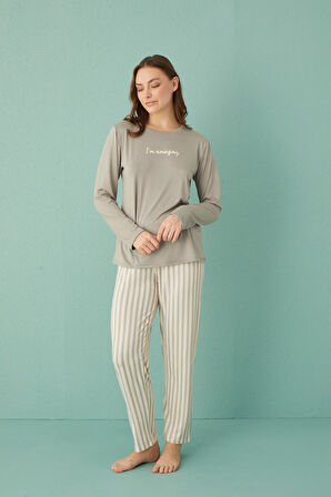 Gd Goldoremi 50902-28 Kadın Amazing Milan Kumaş Uzun Kollu Pijama Takım