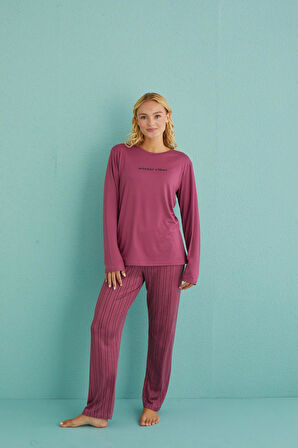 Gd Goldoremi 50902-40 Kadın Winter Vibes Milan Kumaş Uzun Kol Pijama Takımı