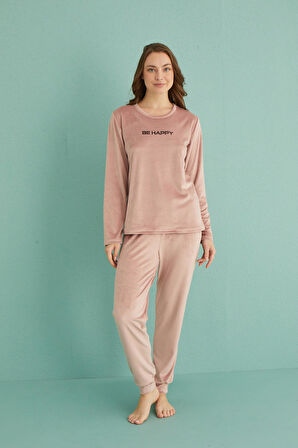 Gd Goldoremi 13165-9 Kadın Be Happy Kadife Manşetli Pijama Takım