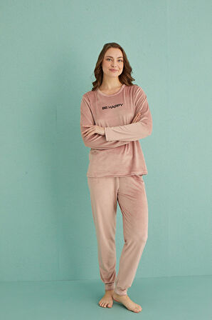 Gd Goldoremi 13165-9 Kadın Be Happy Kadife Manşetli Pijama Takım
