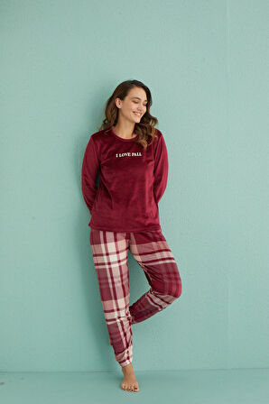 Gd Goldoremi 13312-1 Kadın Love Fall Kadife Pijama Takım