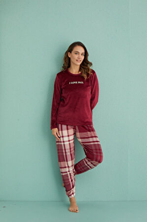 Gd Goldoremi 13312-1 Kadın Love Fall Kadife Pijama Takım