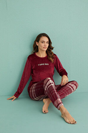 Gd Goldoremi 13312-1 Kadın Love Fall Kadife Pijama Takım