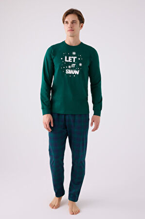 Arnetta 3131 Noel Erkek Let İt Snow Yeşil Uzun Kol Pijama Takım