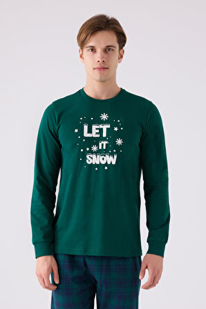 Arnetta 3131 Noel Erkek Let İt Snow Yeşil Uzun Kol Pijama Takım
