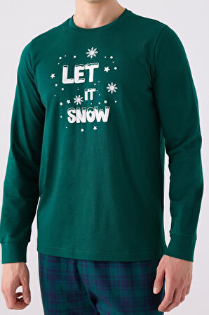Arnetta 3131 Noel Erkek Let İt Snow Yeşil Uzun Kol Pijama Takım
