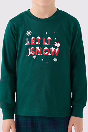 Arnetta 3131 Noel Let İt Snow Erkek Çocuk Yeşil Uzun Kol Pijama Takım