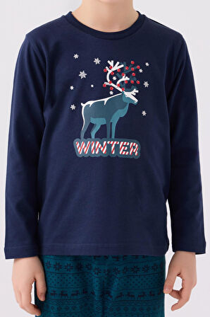 Arnetta 3165 Noel Garson Winter Erkek Çocuk Lacivert Uzun Kol Pijama Takım