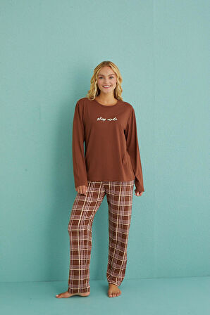 Gd Goldoremi 50902-53 Kadın Sleep Mode Ekose Uzun Kollu Pijama Takım