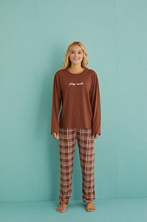 Gd Goldoremi 50902-53 Kadın Sleep Mode Ekose Uzun Kollu Pijama Takım
