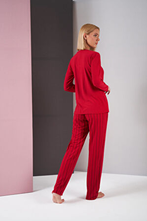 Pjs 26001 Kadın Saten Düğmeli Yaka Cepli Uzun Kollu Pijama Takım