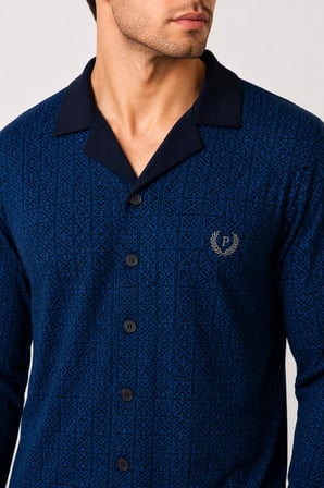 Gd Goldoremi Premium Erkek Pamuklu Rahat Kalıp Desenli Boydan Düğmeli Uzun Kollu Pijama Takım