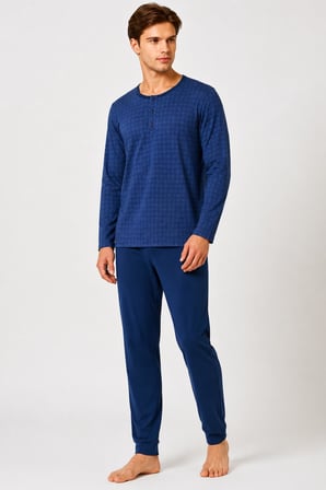 Gd Goldoremi Premium Erkek Rahat Kalıp %100 Pamuklu Desenli Uzun Kollu Pijama Takım
