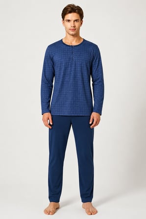 Gd Goldoremi Premium Erkek Büyük Beden Rahat Kalıp %100 Pamuklu Desenli Uzun Kollu Pijama Takım