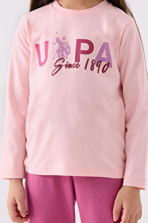 U.S. Polo Assn. 1970 Garson Since 1890 Kız Çocuk Pembe Uzun Kol Pijama Takım