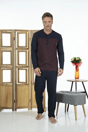 Estiva 24272 Erkek Düğmeli Uzun Kollu Yazlık Penye Pijama Takımı