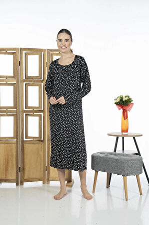 Estiva 23245-1 Uzun Kollu Desenli Likra Viskon Günlük Elbise