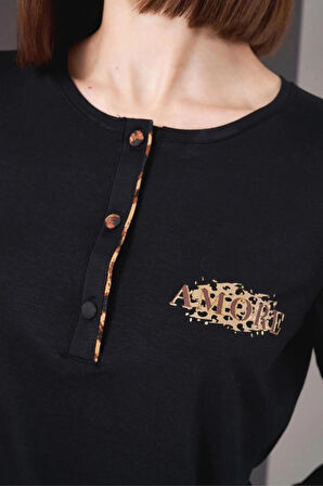 Pjs 26004 Kadın Uzun Kol Leopar Desenli Pijama Takım