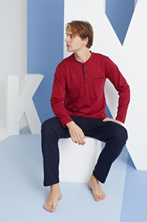 Kly 9250 Erkek Dört Mevsim Midi Yaka Uzun Kollu Pijama Takım