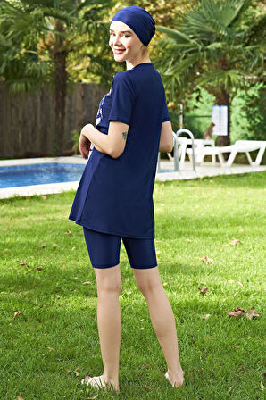 Ruko Maio 2426-3 Fermuarlı Yarım Kol Likralı Su itici Ve Çabuk Kuruyan Kumaş Tesettür Mayo