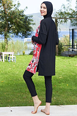 Ruko Maio 2411-2 Oversize Desenli Likralı Su İtici Ve Çabuk Kuruyan Kumaş Tesettür Mayo