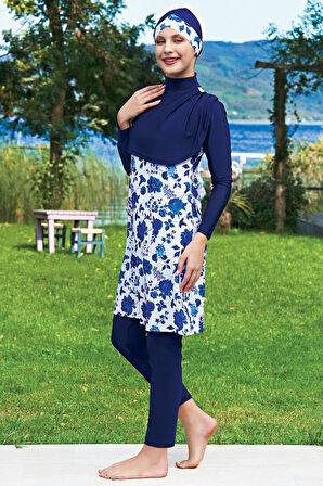 Ruko Maio 2401-1 Lacivert Cepken Model Likralı Su İtici ve Çabuk Kuruyan Kumaş Tesettür Mayo